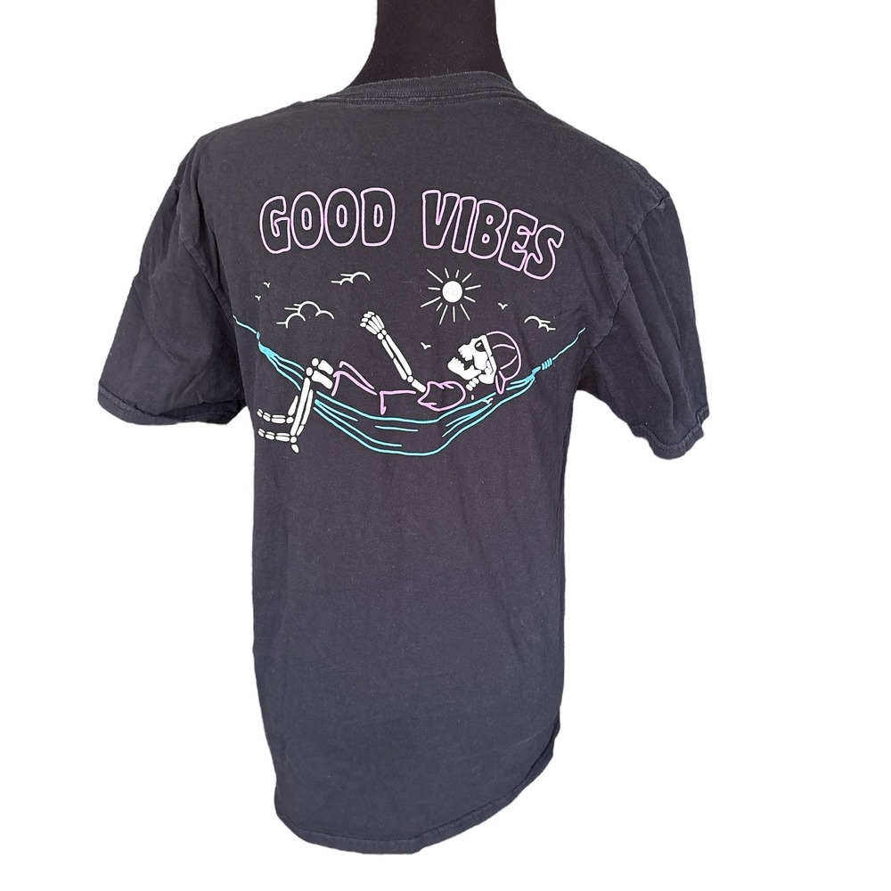 Call Your Mother Black Short Sleeve Good Vibes Skeleton Graphic T-Shirt, Medium